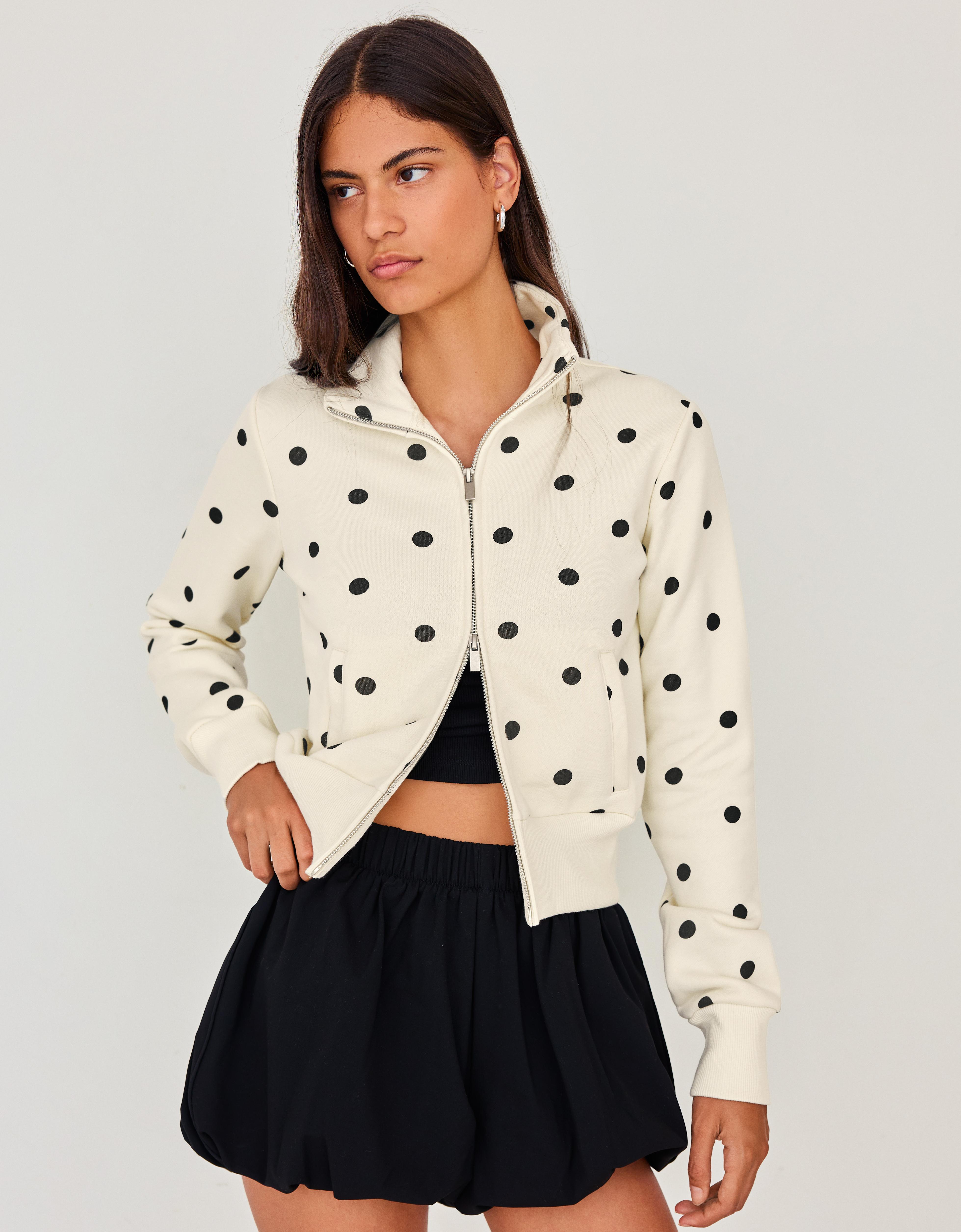 Bershka Sudadera Cremallera Lunares Mujer L Crudo