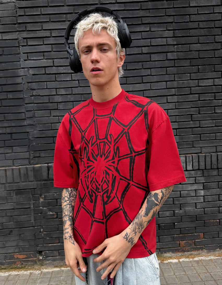 Boxy fit SPIDERMAN tişört-Kırmızı