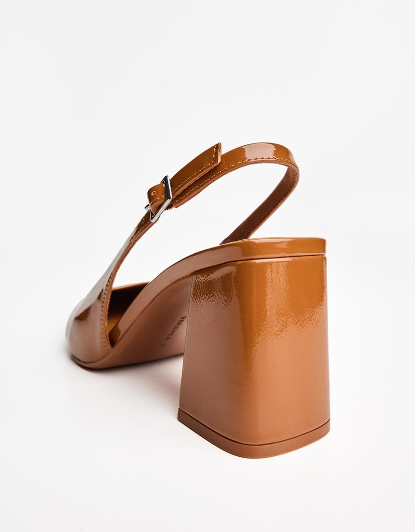 Slingback-sko med blokhæl-Hudfarvet