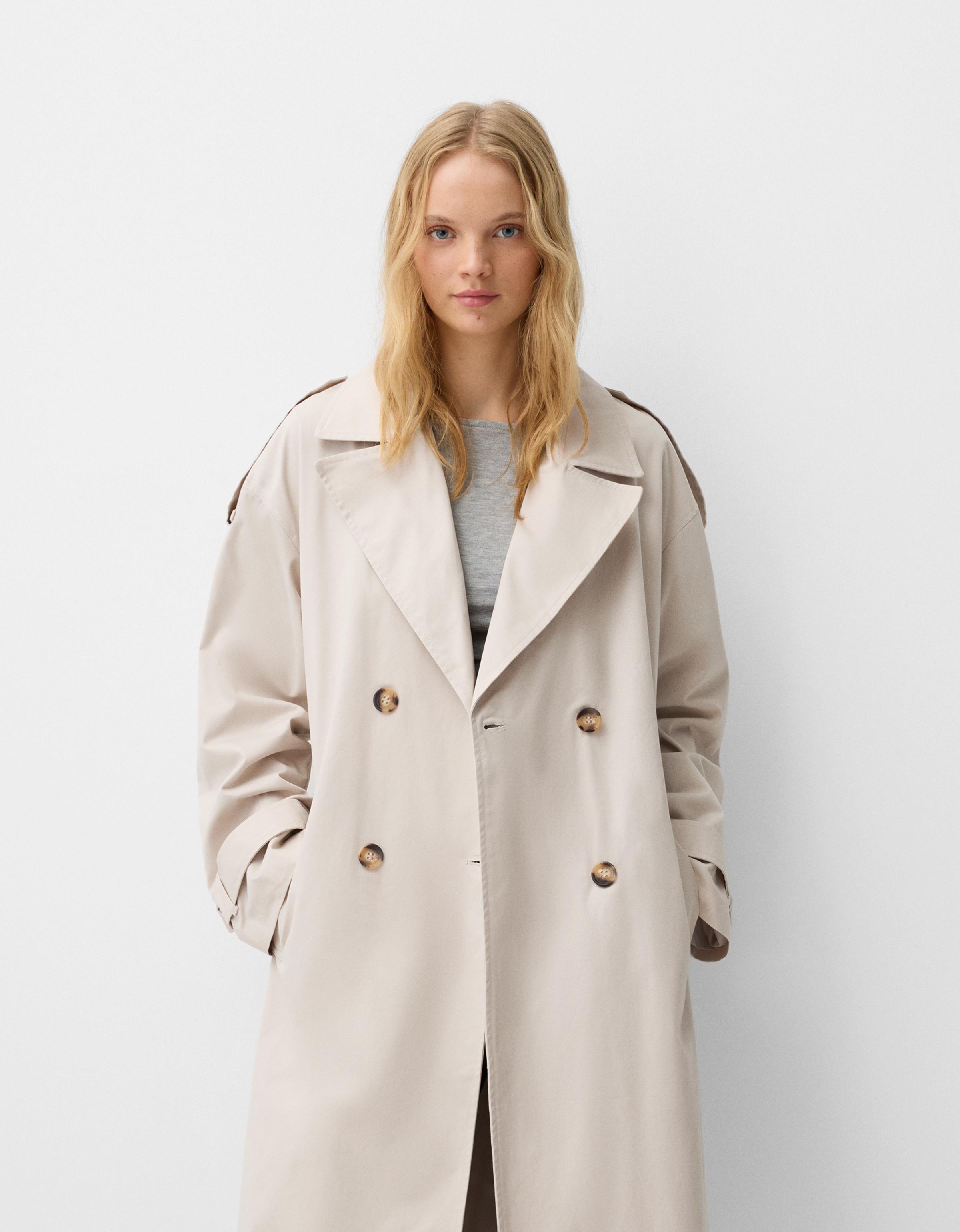 Bershka Trenchcoat Damen Xs Steinfarbe