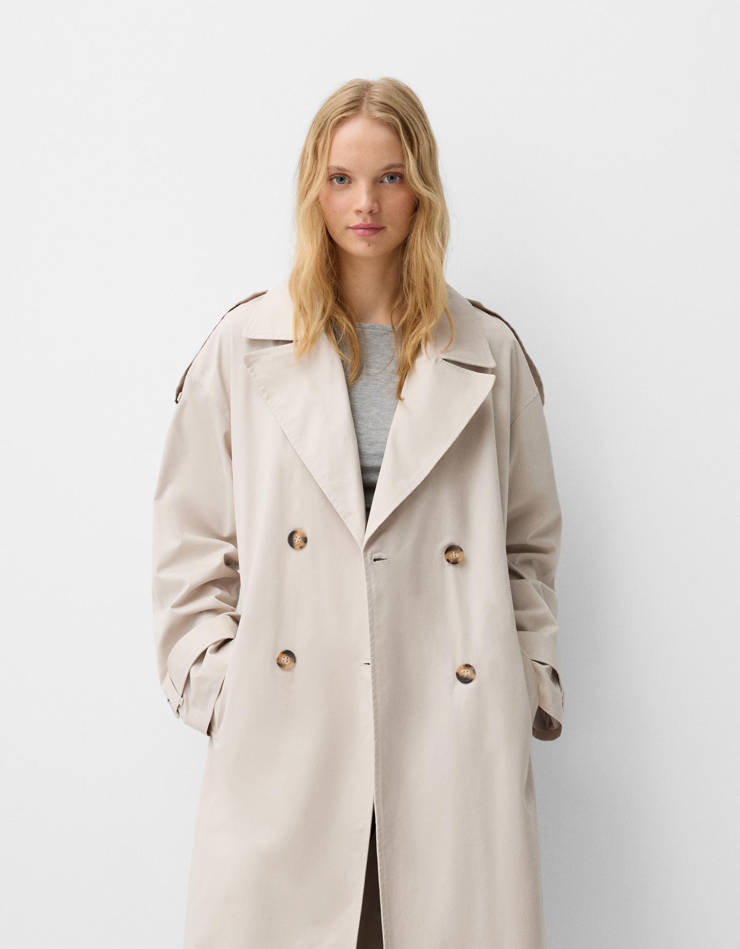 Bershka Trenchcoat Damen S Steinfarbe günstig online kaufen