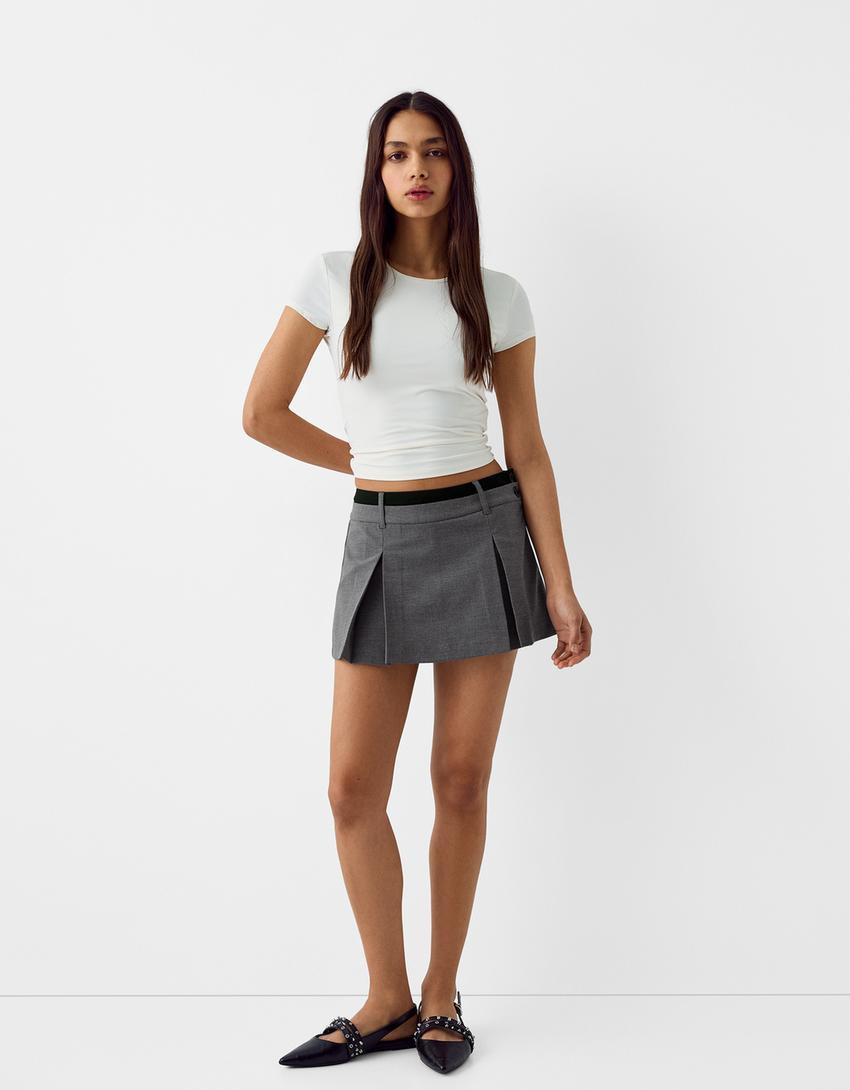 Tailored skort with box pleats-Grey