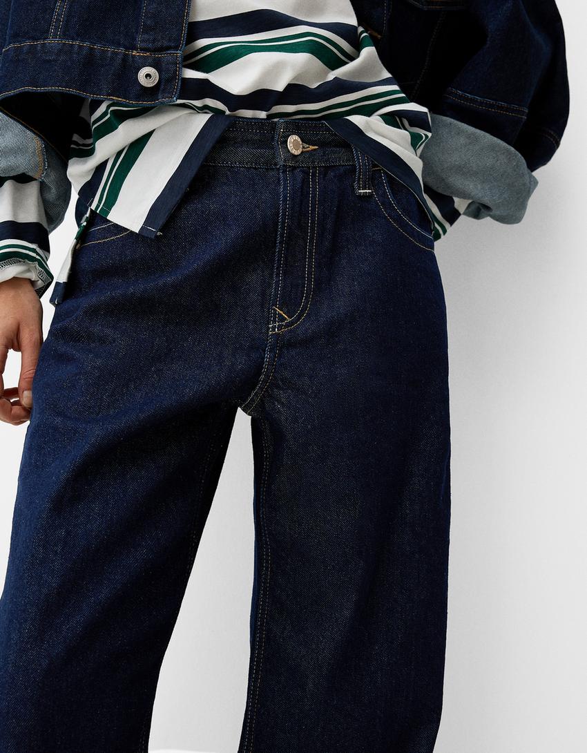 Jean 90’s wide leg bas retroussé-Marine-5