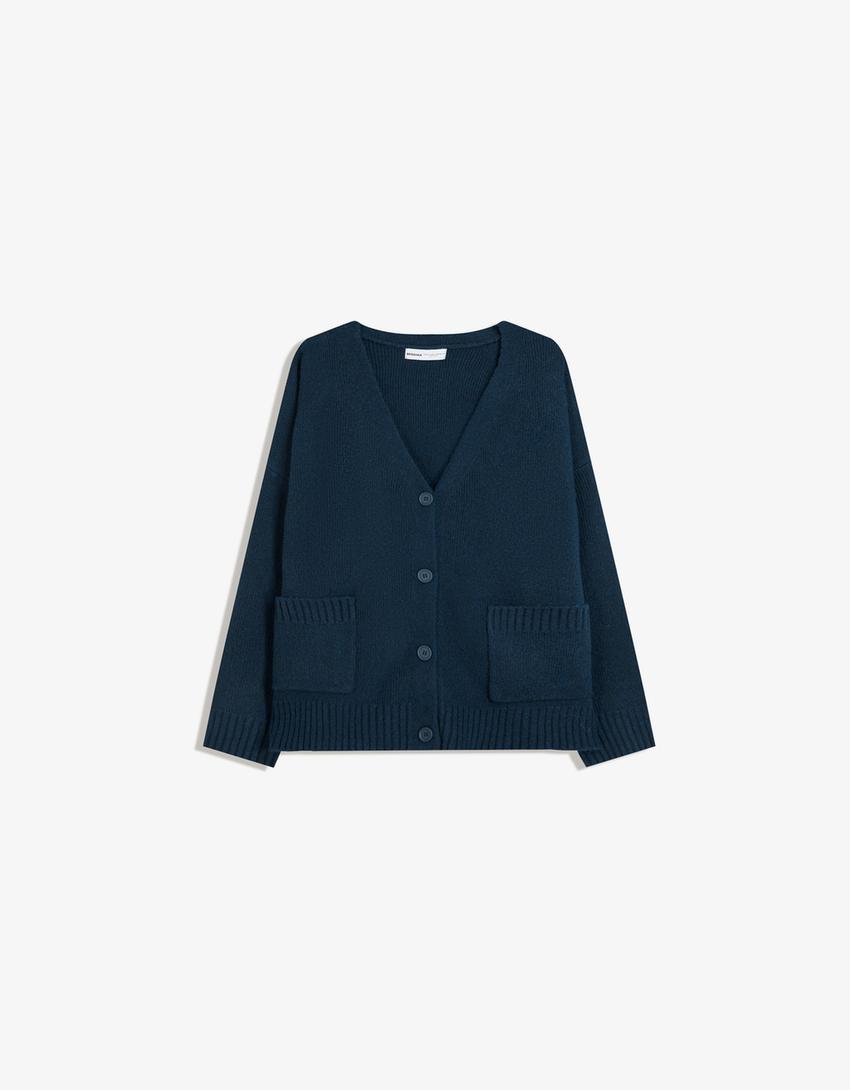 Vest met V-hals en knopen-Blauw