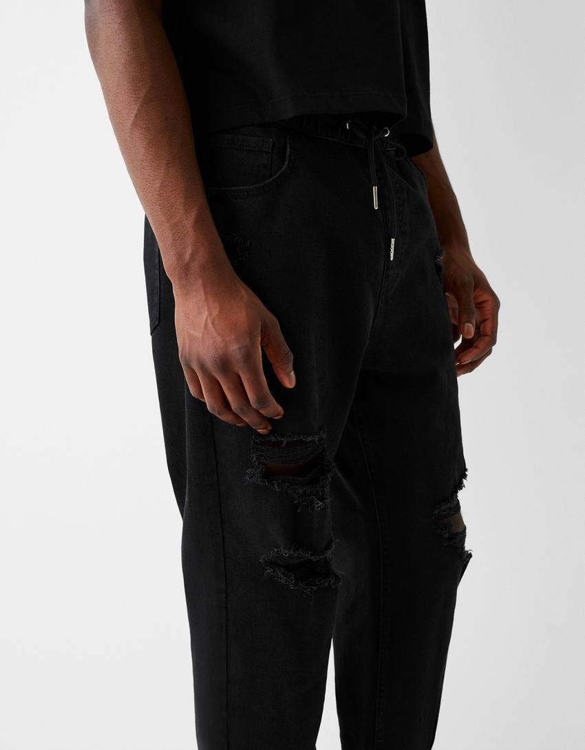 Ripped jogger jeans-Black-3