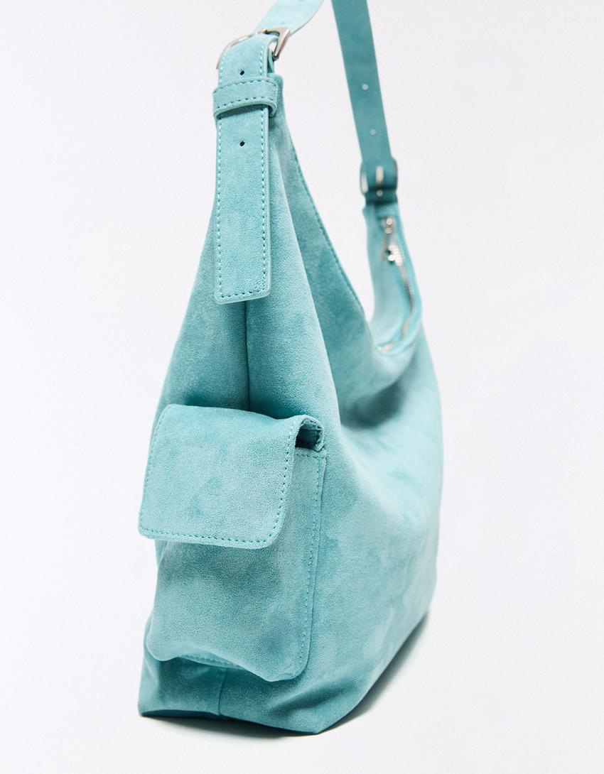 Faux suede bucket bag-Turquoise