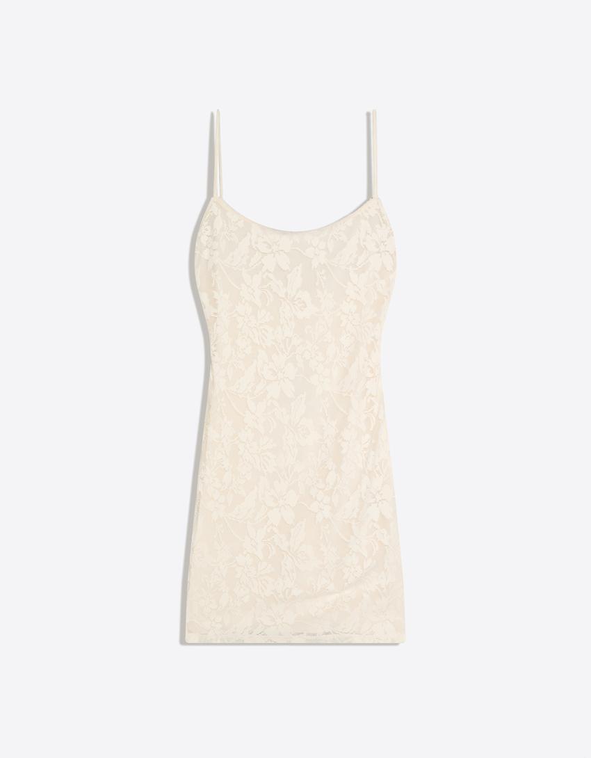 Robe mini rustique-Écru