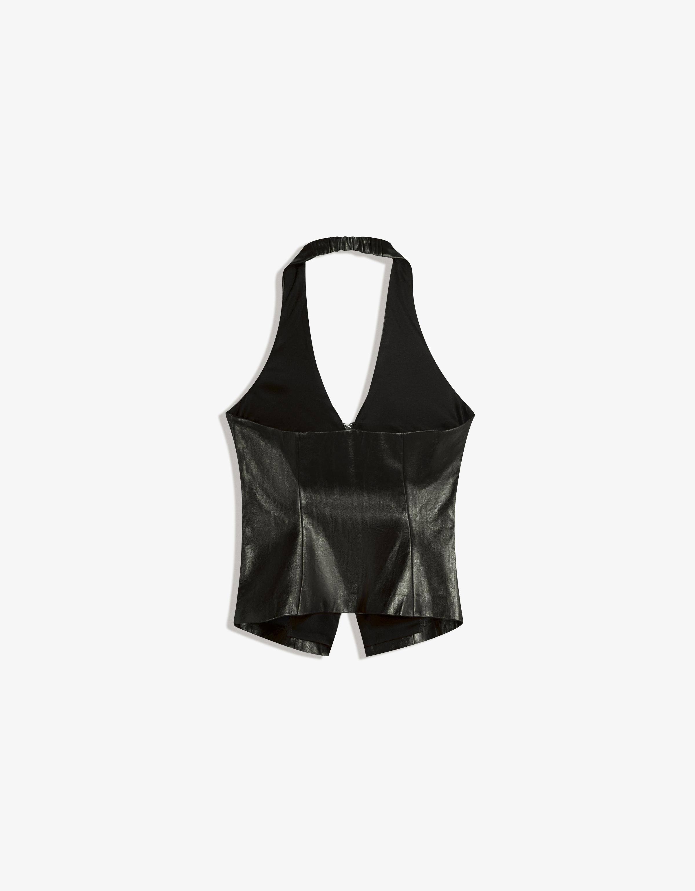 Leather effect halter top with zip - Women | Bershka