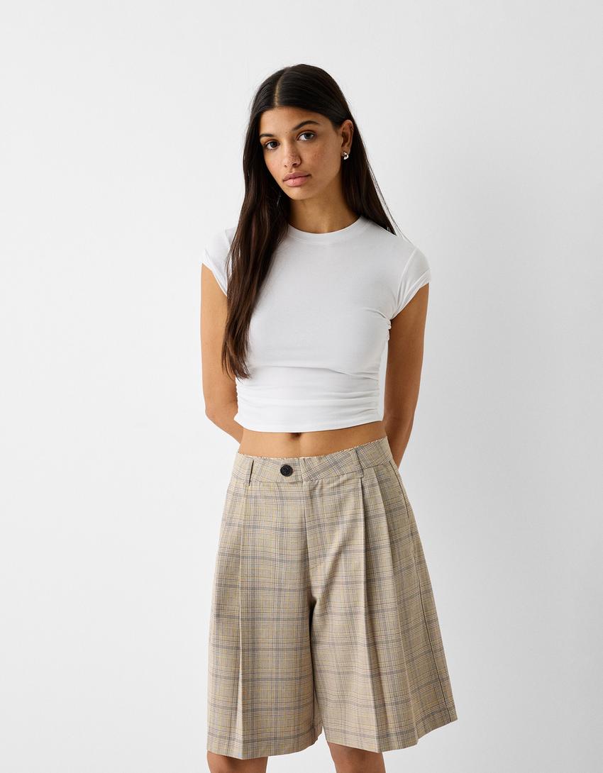 Short tailoring carreaux-Sable-1