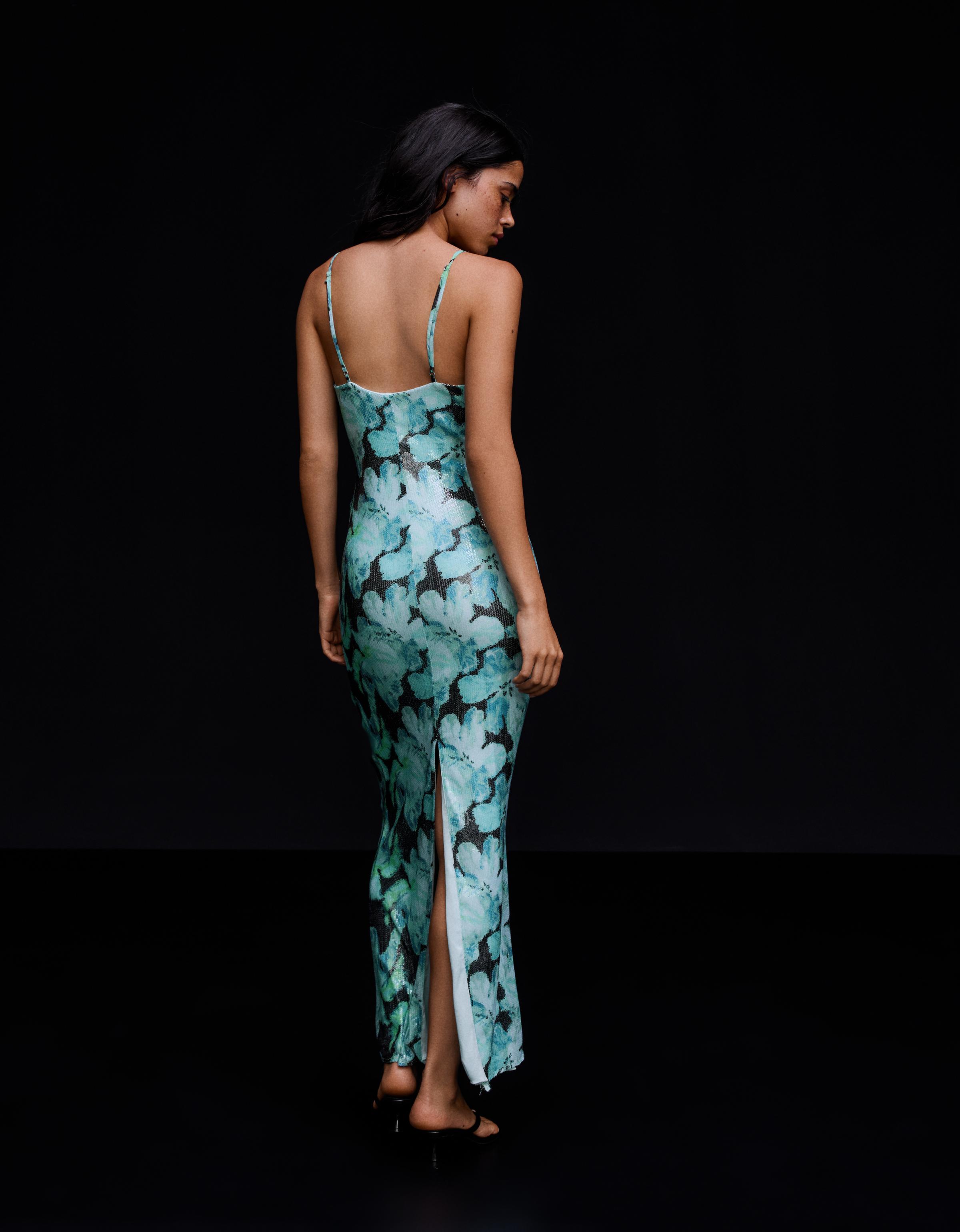 Sequin midi dress with straps — Turquoise