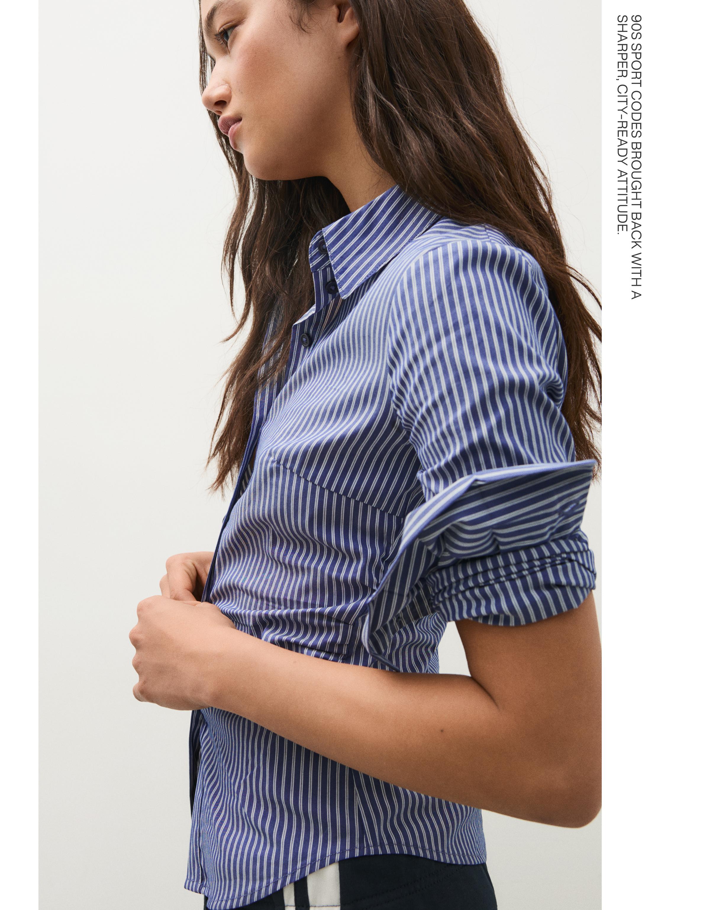 Fitted long-sleeved shirt — Blue