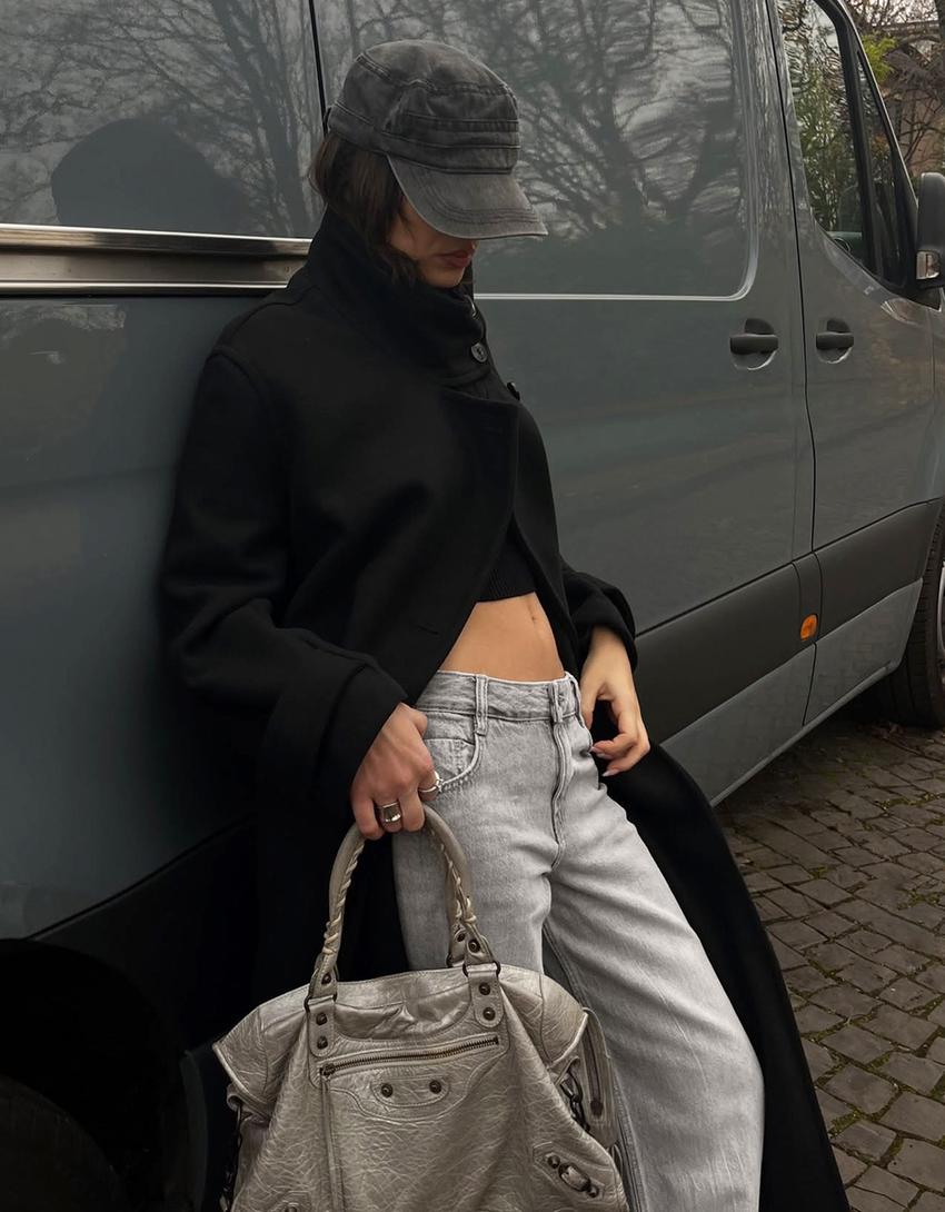 Jeans wide leg low waist-Gris