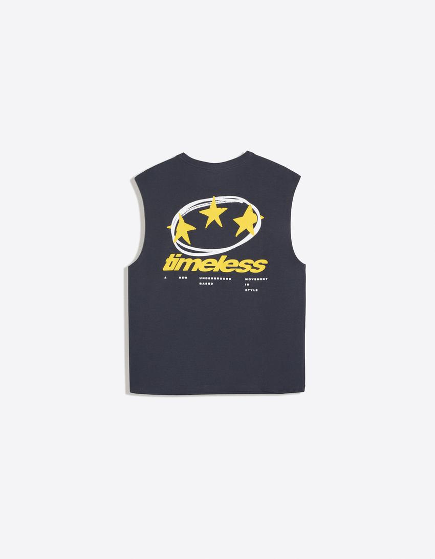 Textured worker T-shirt with print-Navy