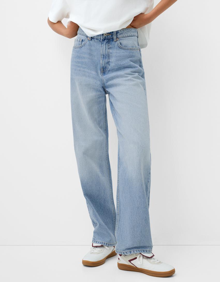 Straight wide-leg jeans-Light blue-2
