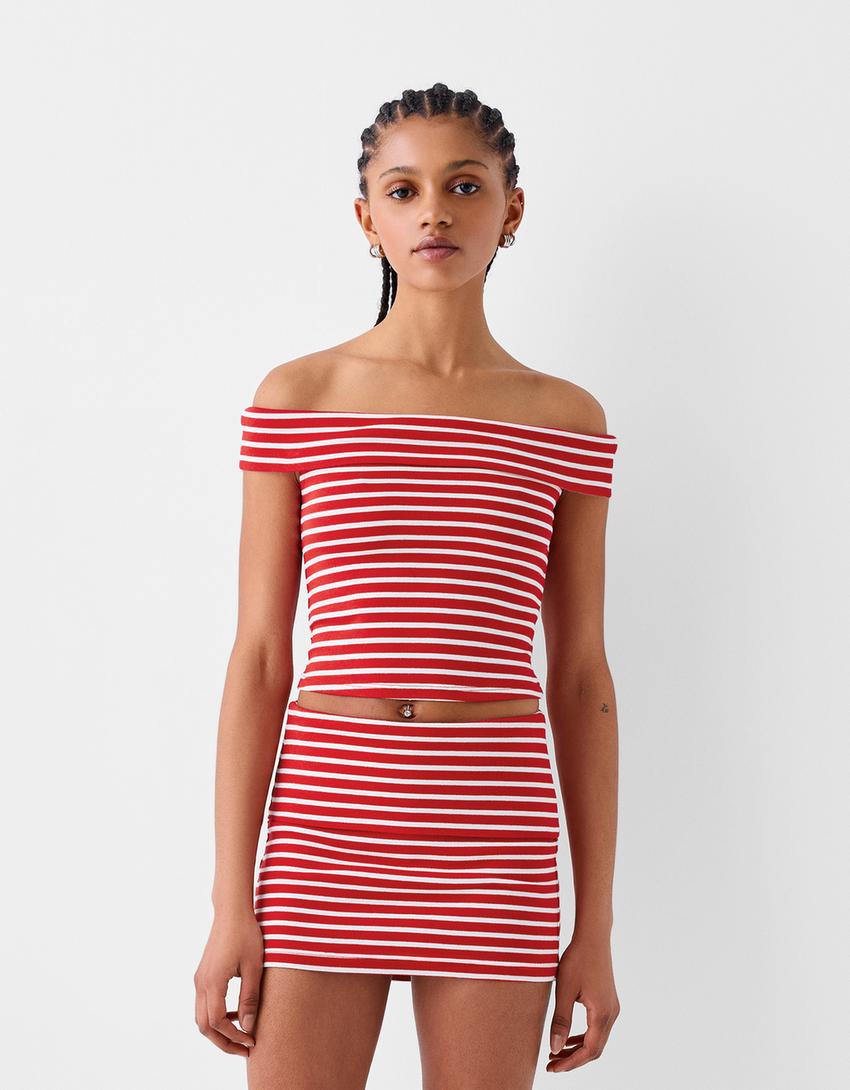 Minijupe taille retroussée-Blanc-1