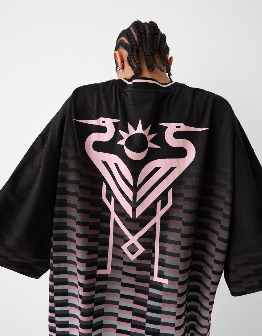 Мрежеста фланелка с щампа Inter Miami CF-Черно-4