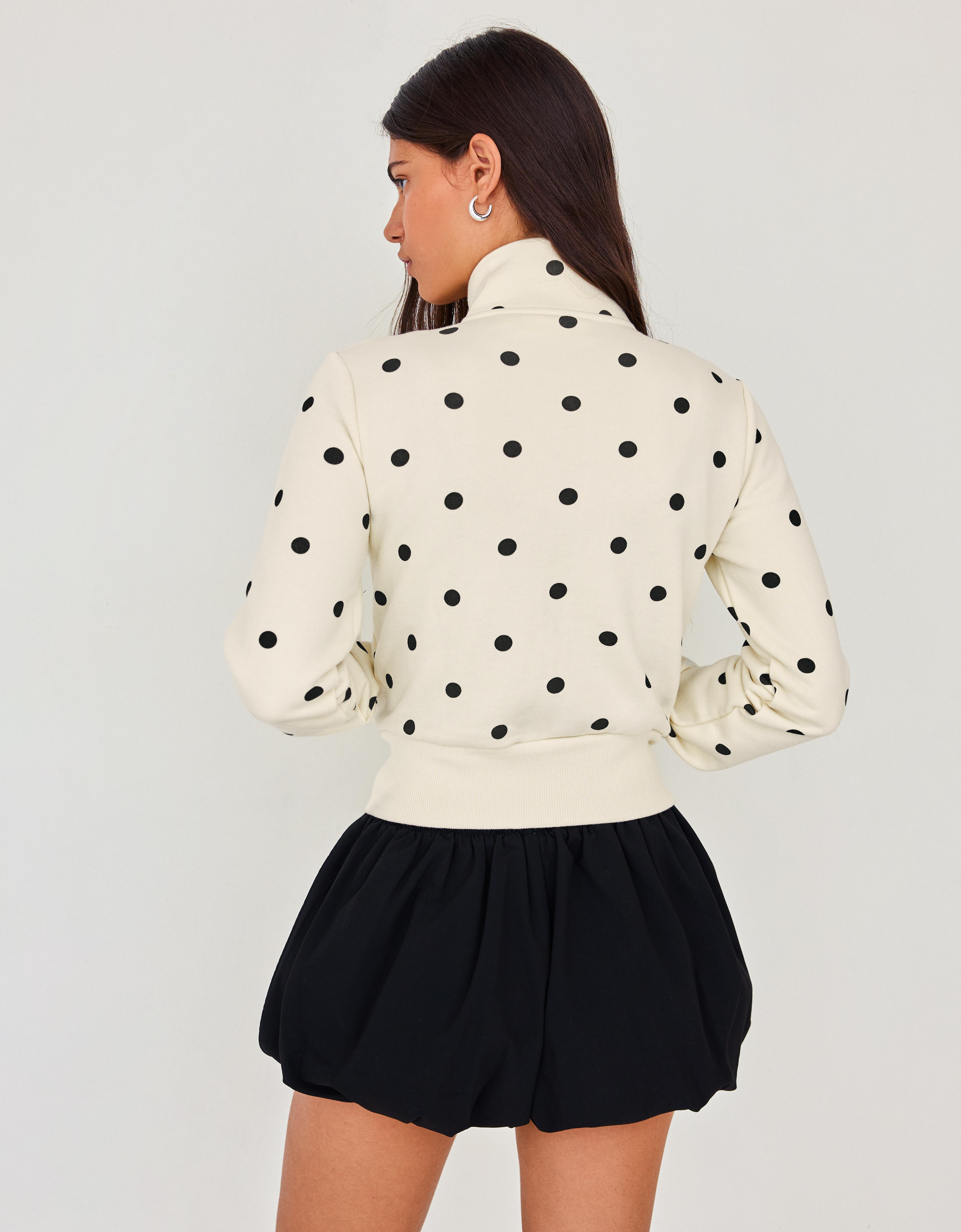 Polka dot zip-up sweatshirt — Cream
