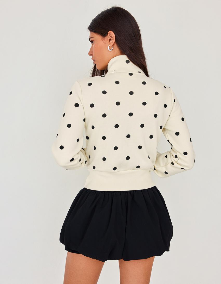 Sudadera cremallera lunares-Crudo