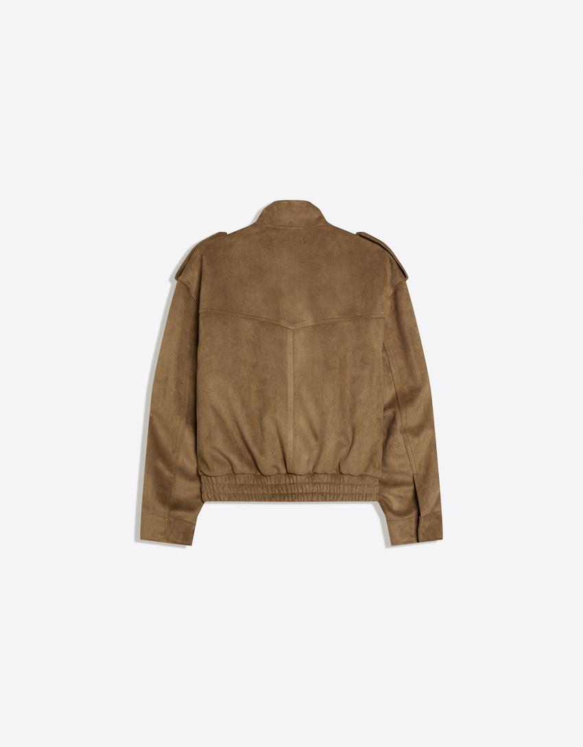 Faux suede jacket-Camel