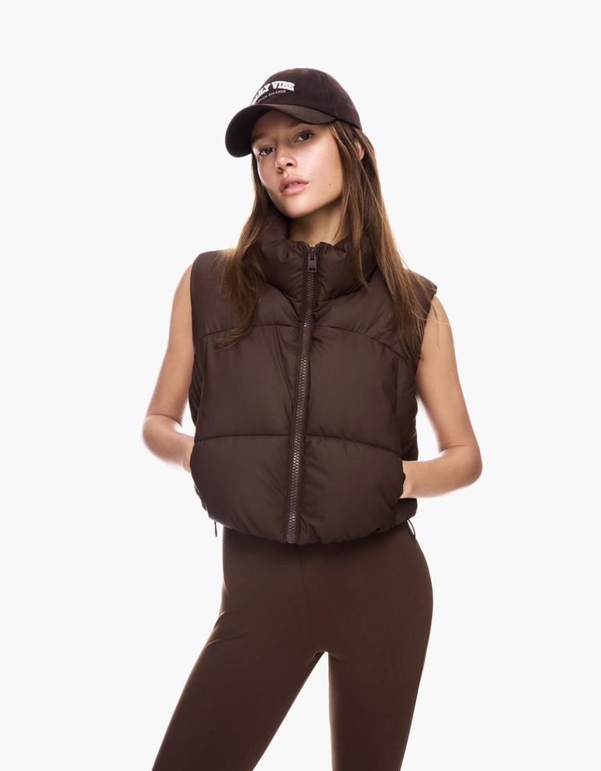 Colete cropped acolchoado-Marrom-2