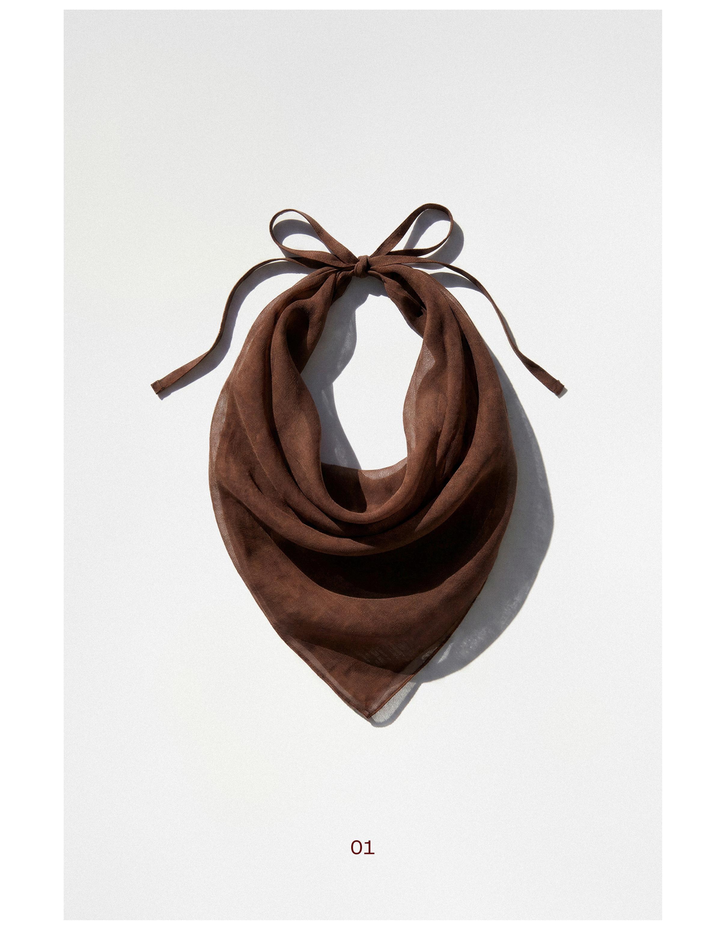 Asymmetric scarf with tie detail — Brown