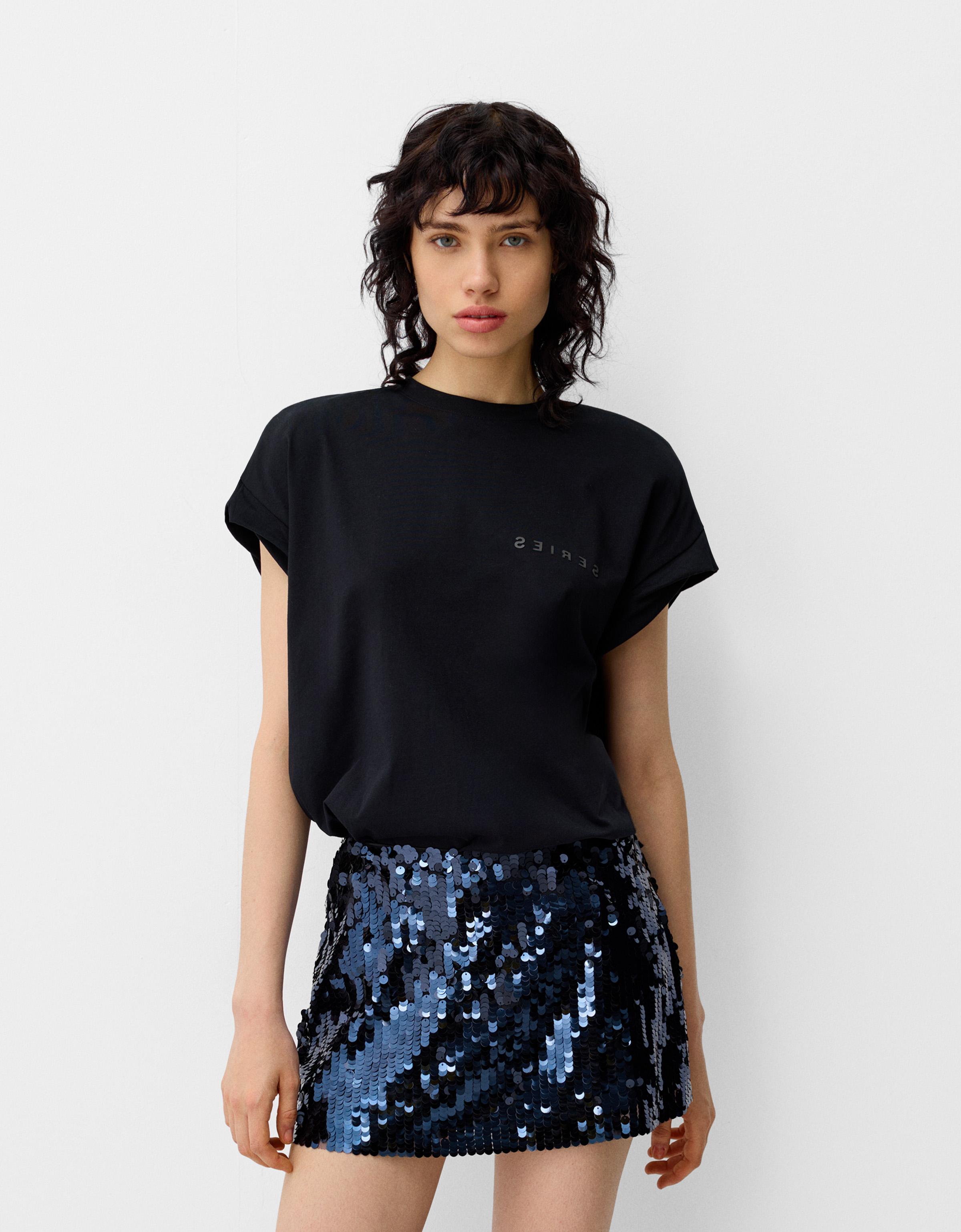 Bershka Minirock Mit Pailletten Damen L Blau