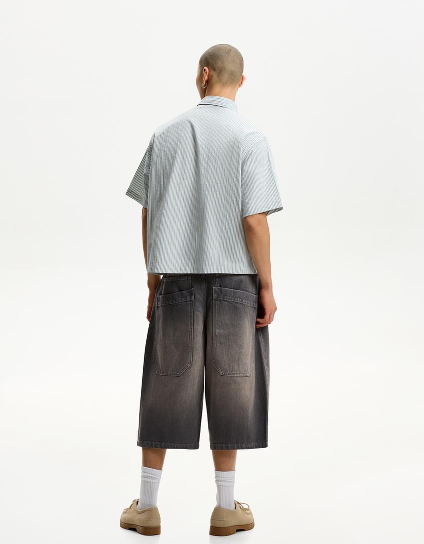 Super baggy denim Bermuda jorts-Dark grey