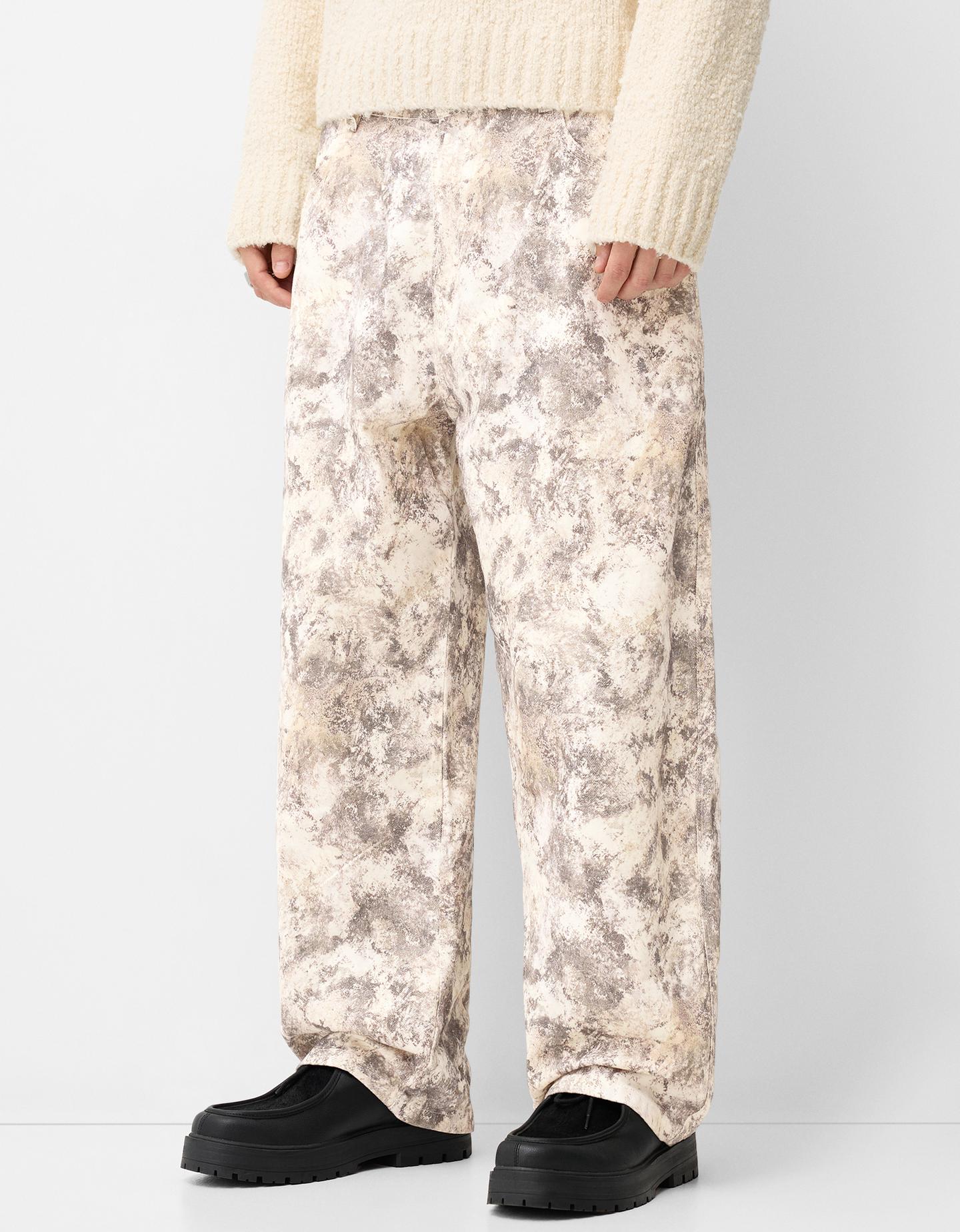 Bershka Pantalón Balloon Print Hombre 42 Crudo