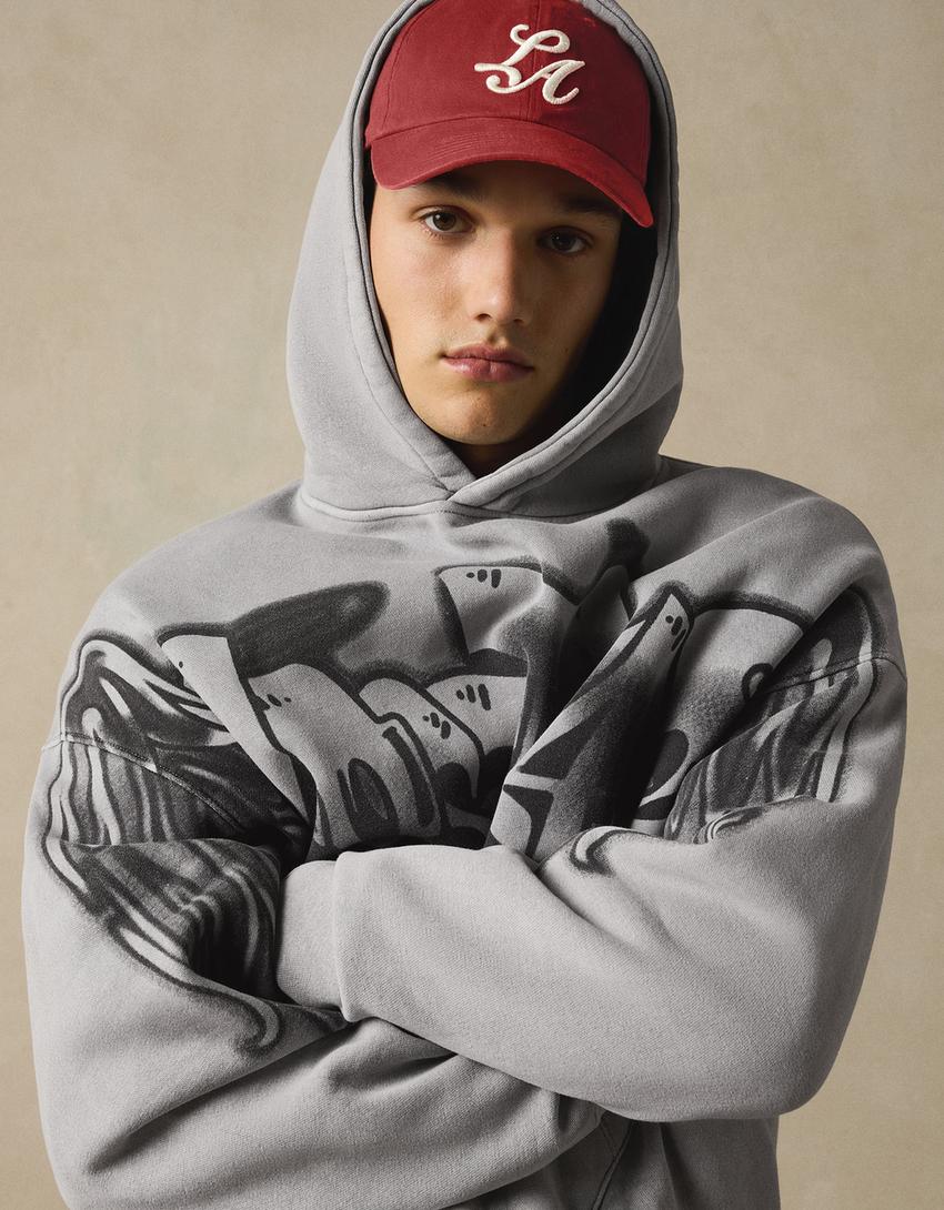 Sudadera capucha print-Gris