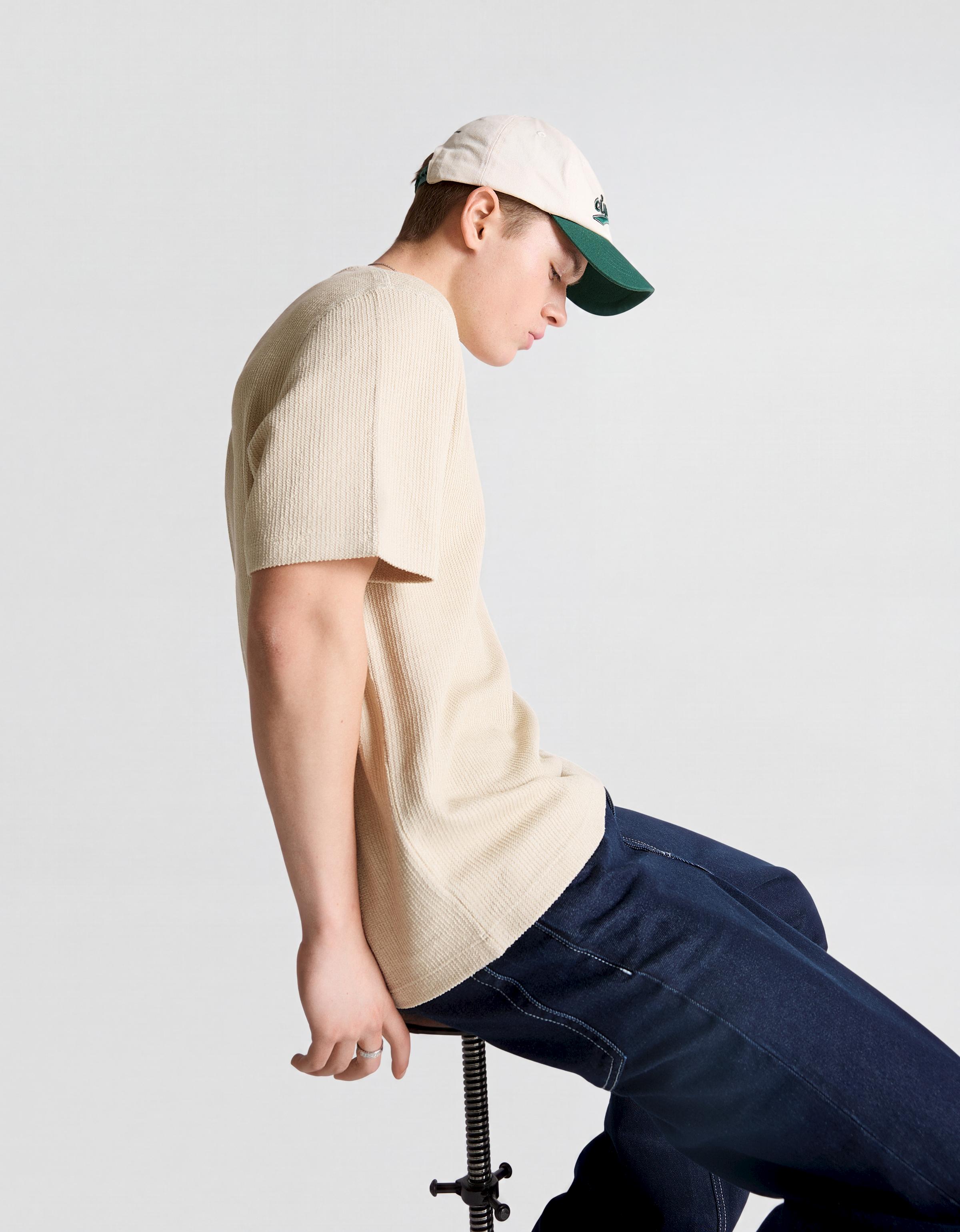 Short sleeve textured T-shirt — Camel