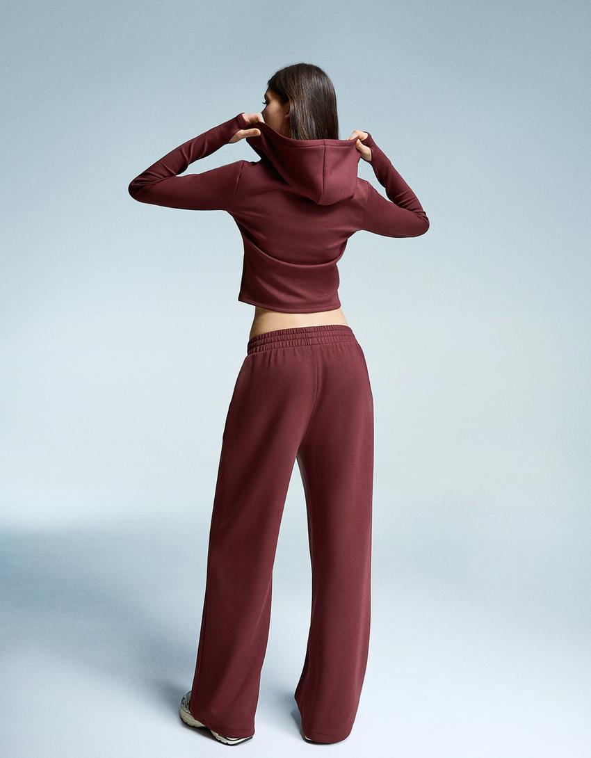 Capuchonsweater van modalmix met rits-Bordeaux-1