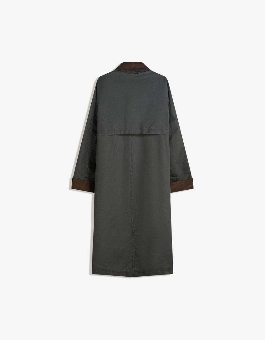 Manteau effet enduit col contrastant-Kaki