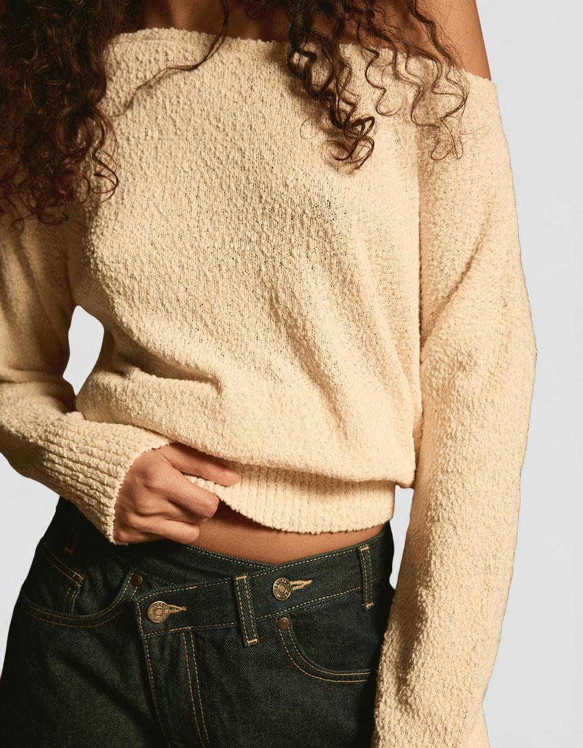 Pull asymétrique-Écru