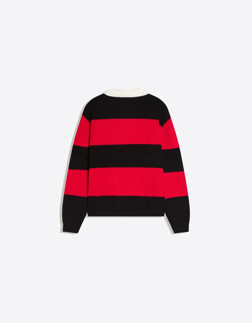 Jersey cuello polo bordado-Rojo