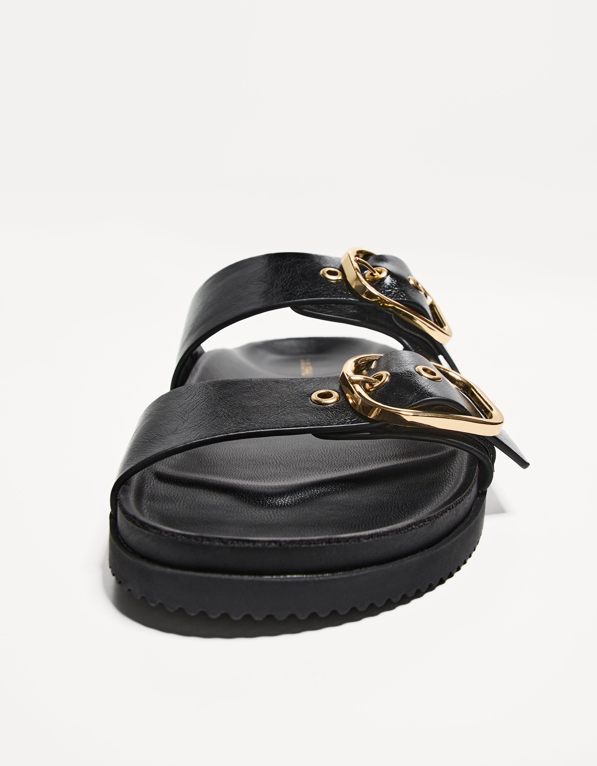 Buckled flat slider sandals