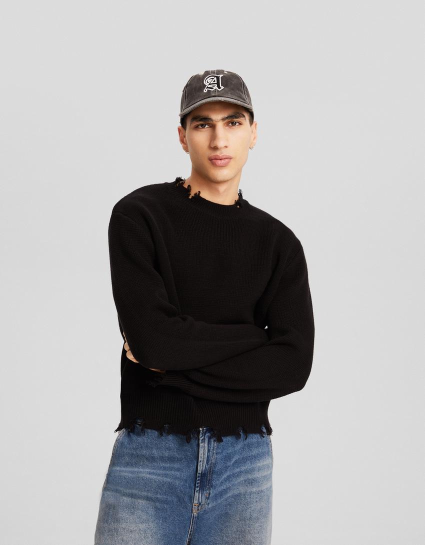 Faded cap with embroidery-Black-3