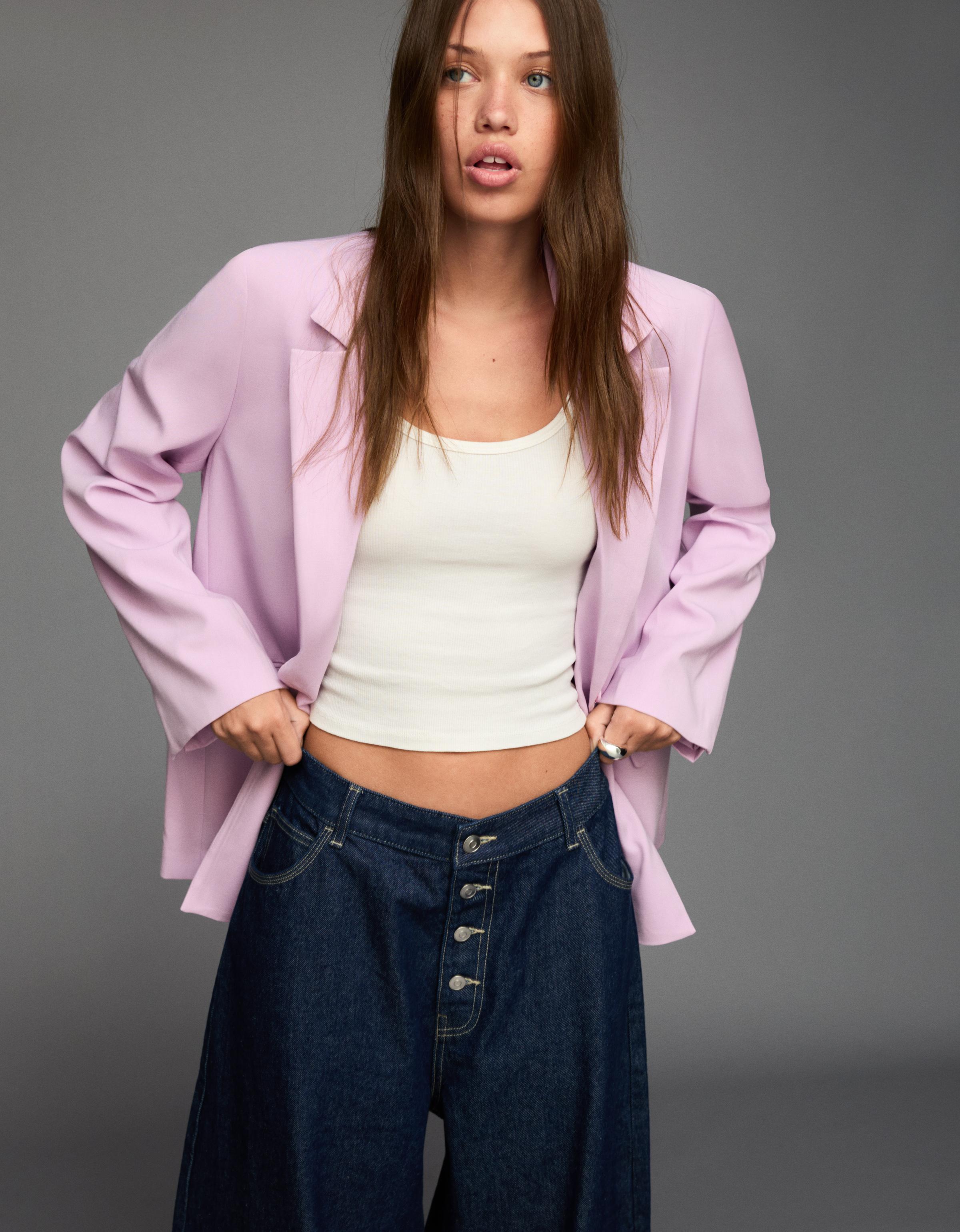 Bershka Blazer Mit Bändern Am Rücken Damen L Rosa
