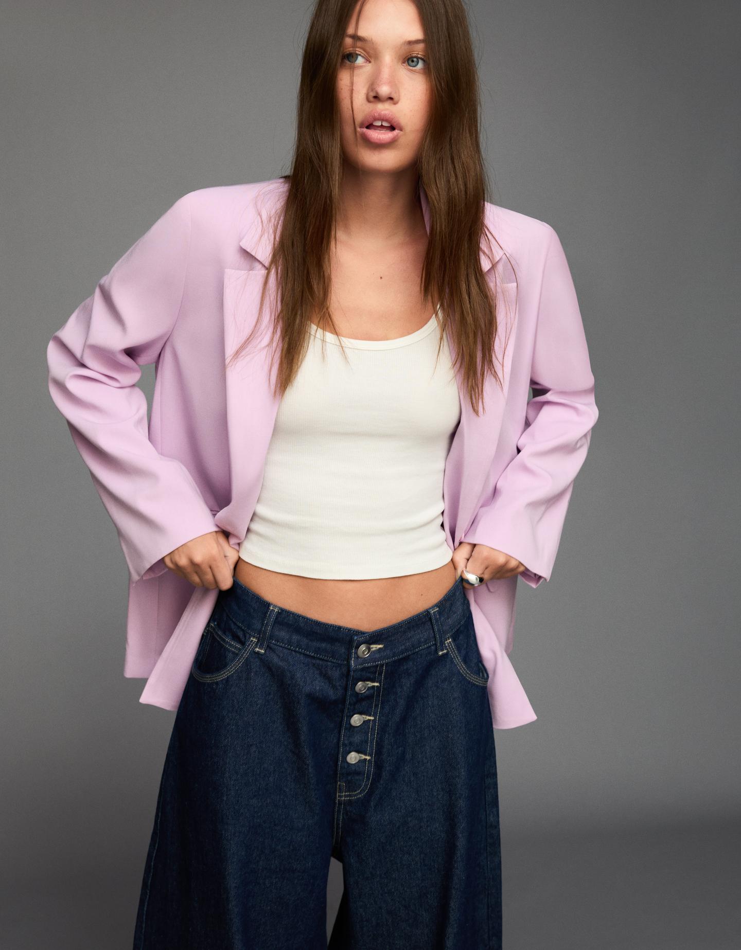 Bershka marynarka z paskami z tyłu różowy
