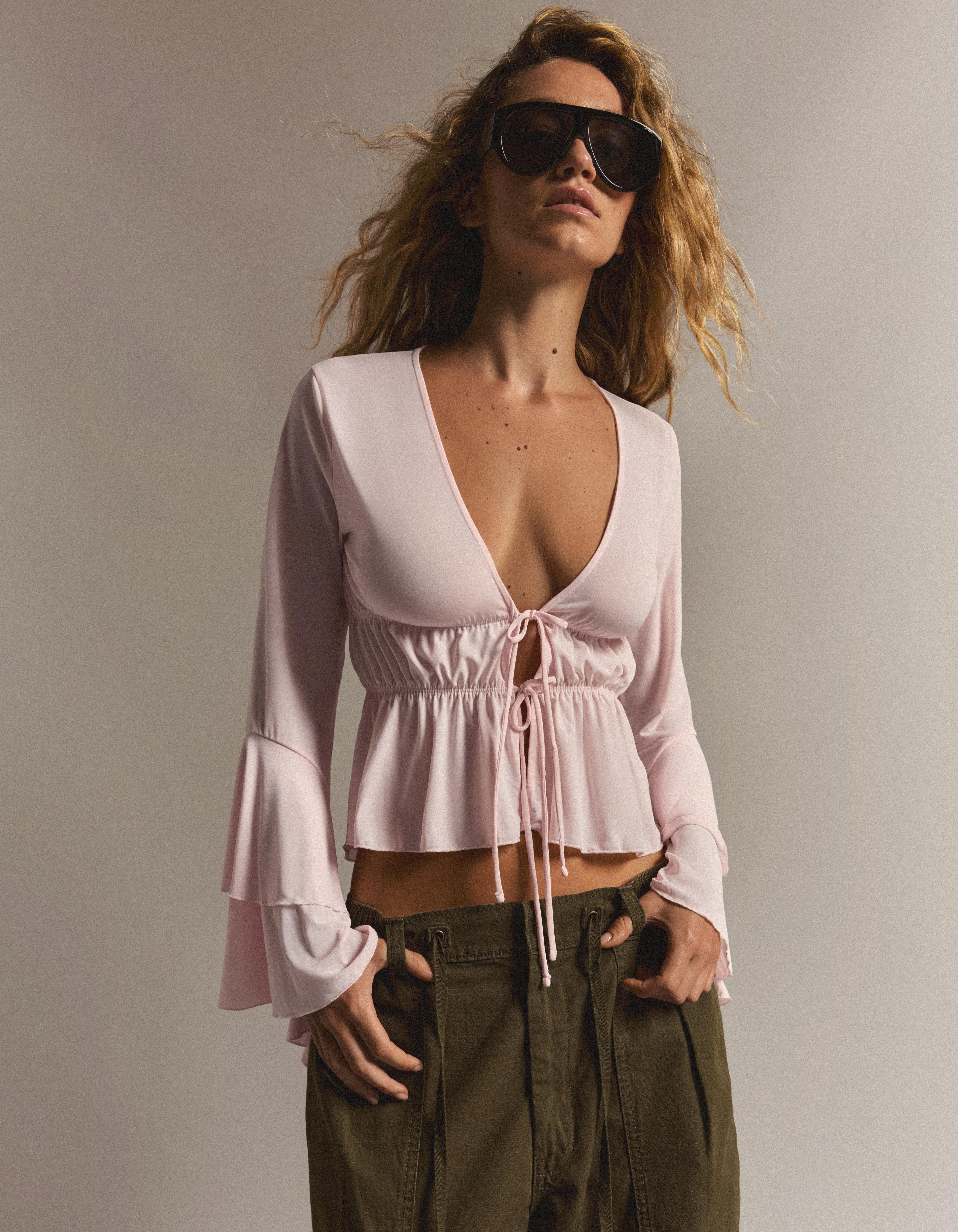 Flowy frilled T-shirt — Pink