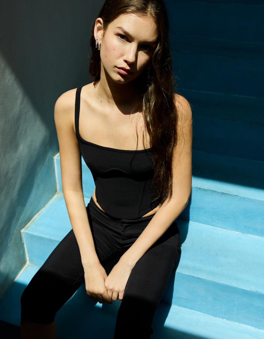 Strappy corset top-Black