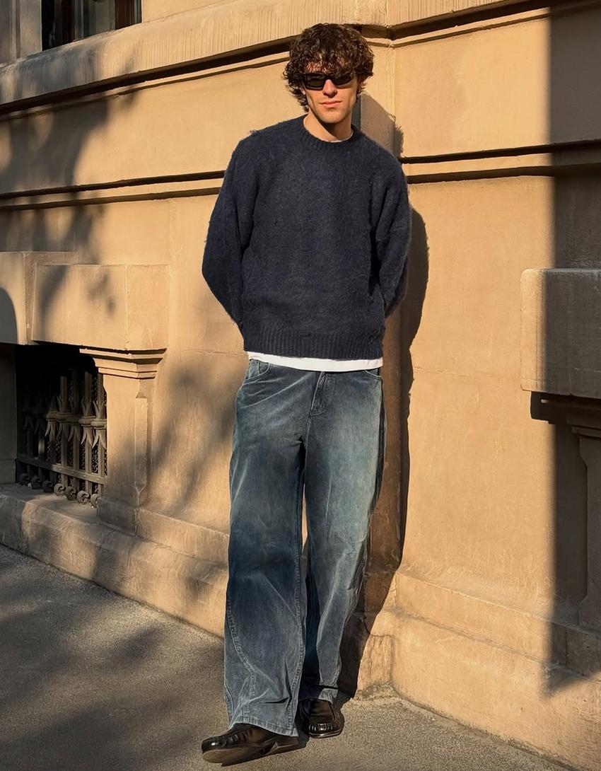 Super baggy corduroy pants-Blue