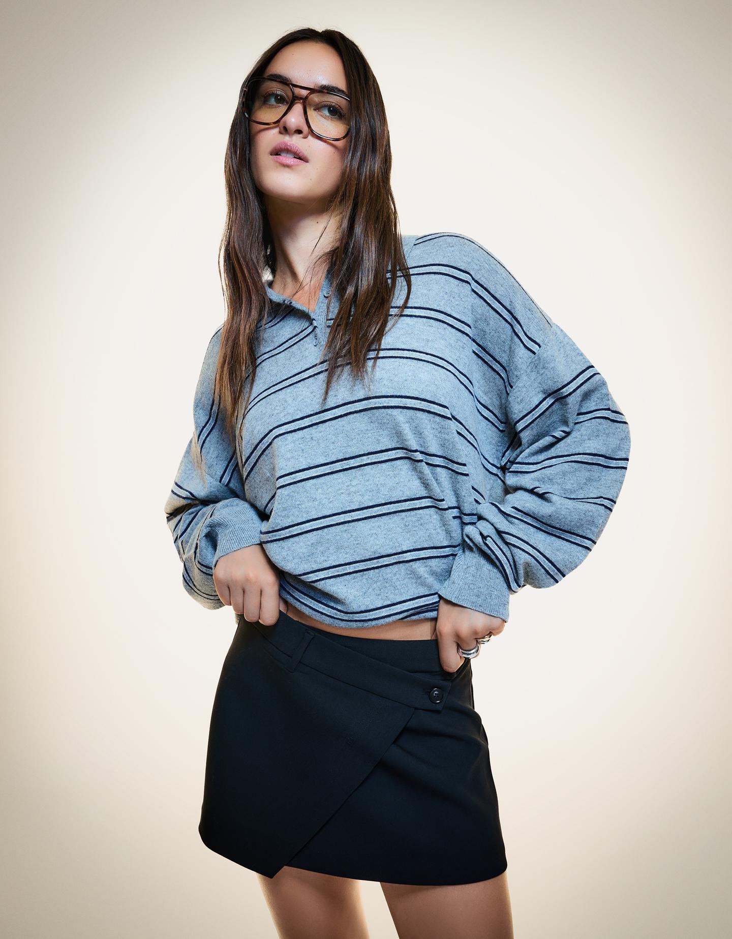 Bershka Falda Mini Cintura Cruzada Mujer 38 Negro
