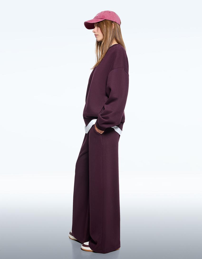 Παντελόνι φλις wide leg-Μωβ-2