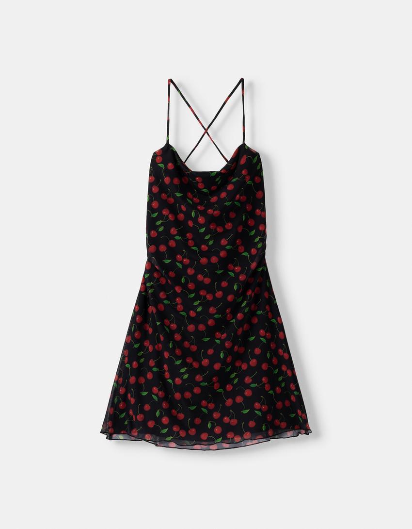 Cherry tulle mini dress-Black