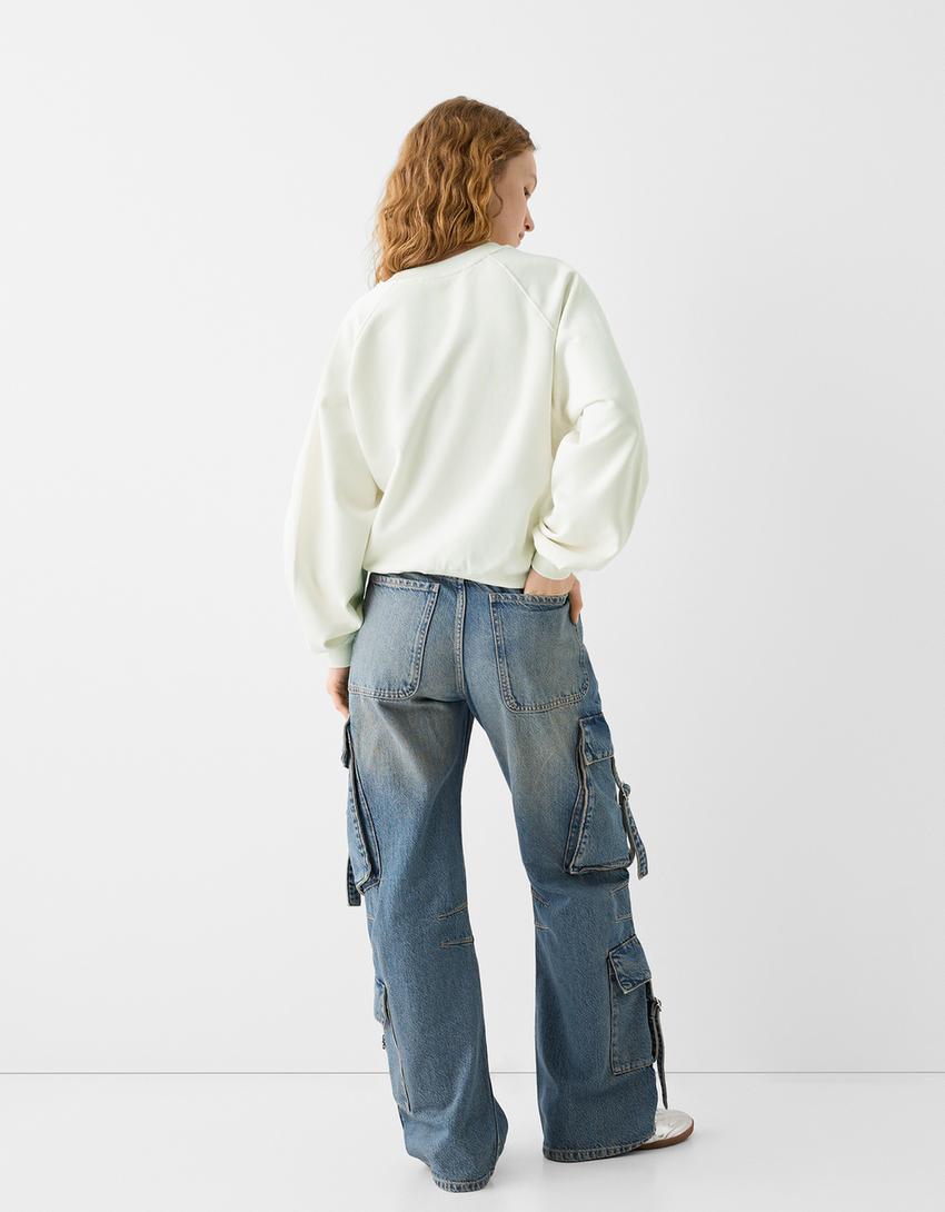 Raglan sleeve sweatshirt-Beige-1