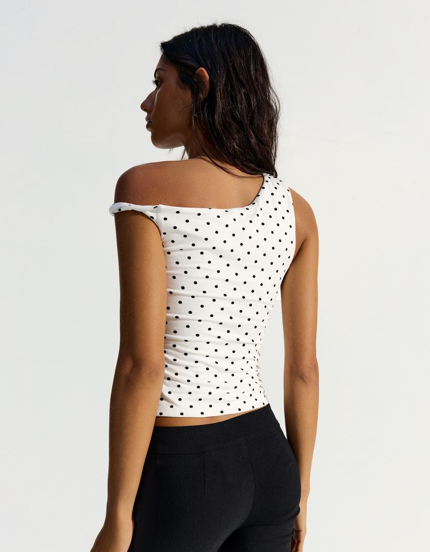 Asymmetric polka dot top-White