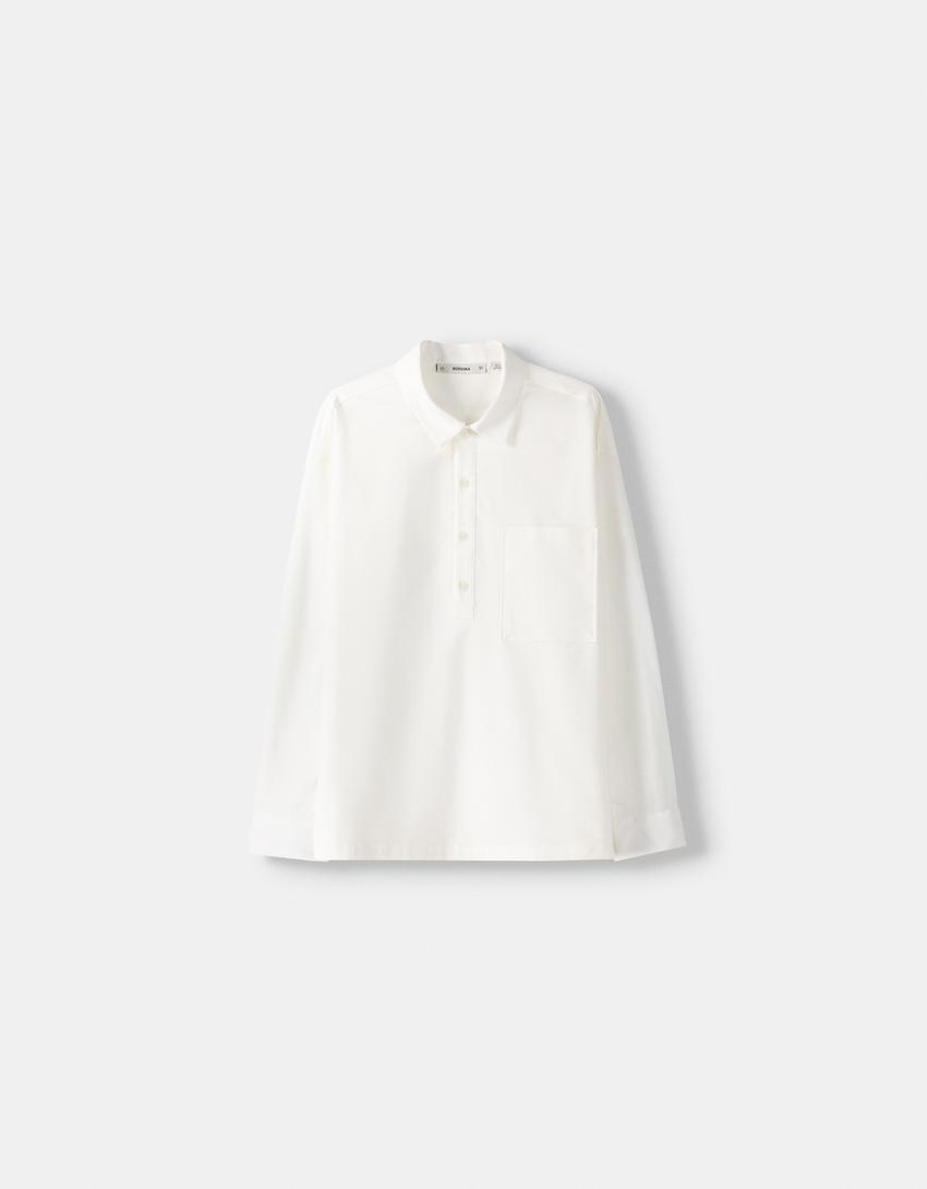 قميص بأكمام طويلة-أبيض مطفي-4