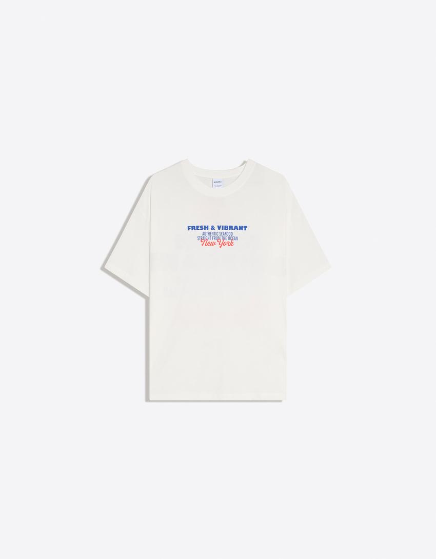 Camiseta manga corta oversize print-Blanco roto