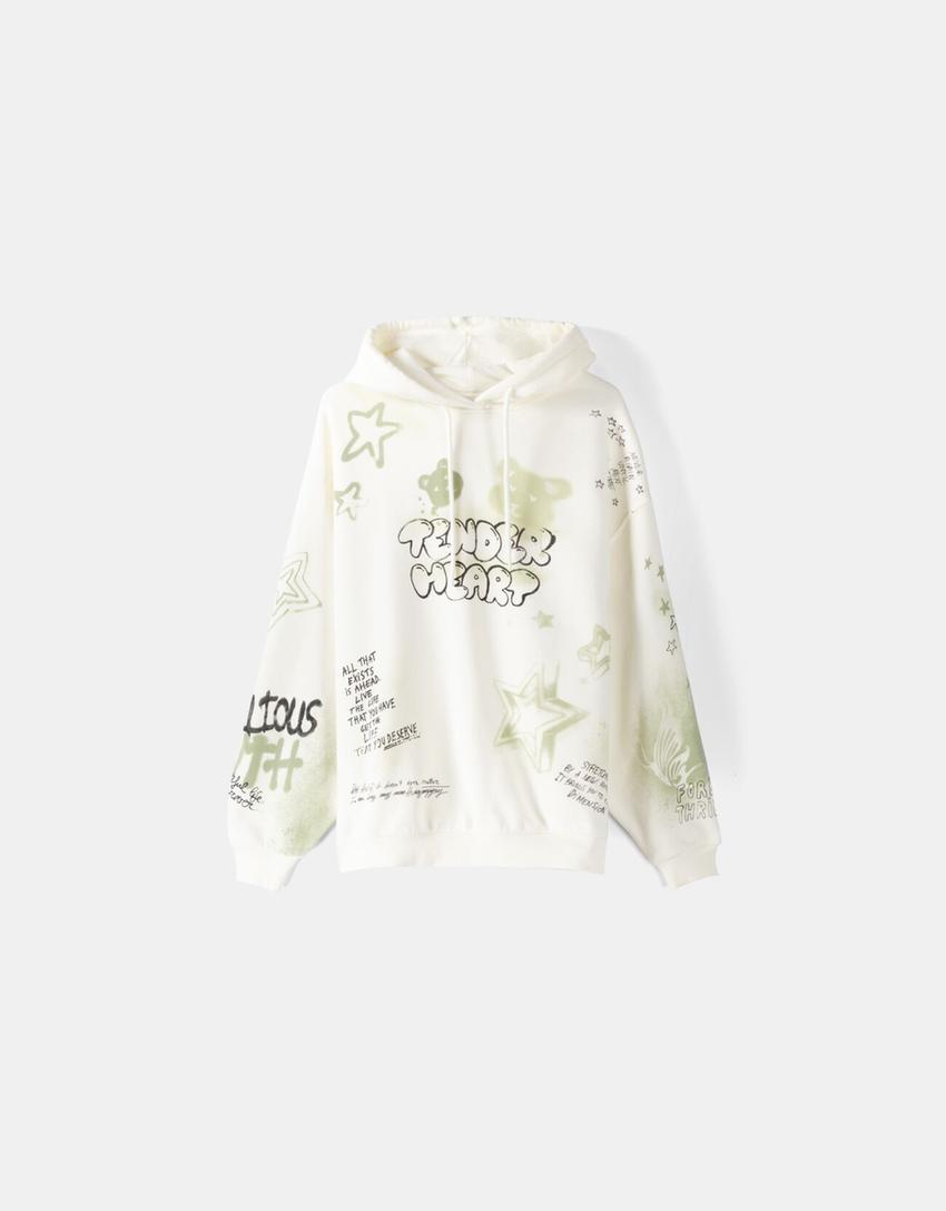 Printed hoodie-Cream
