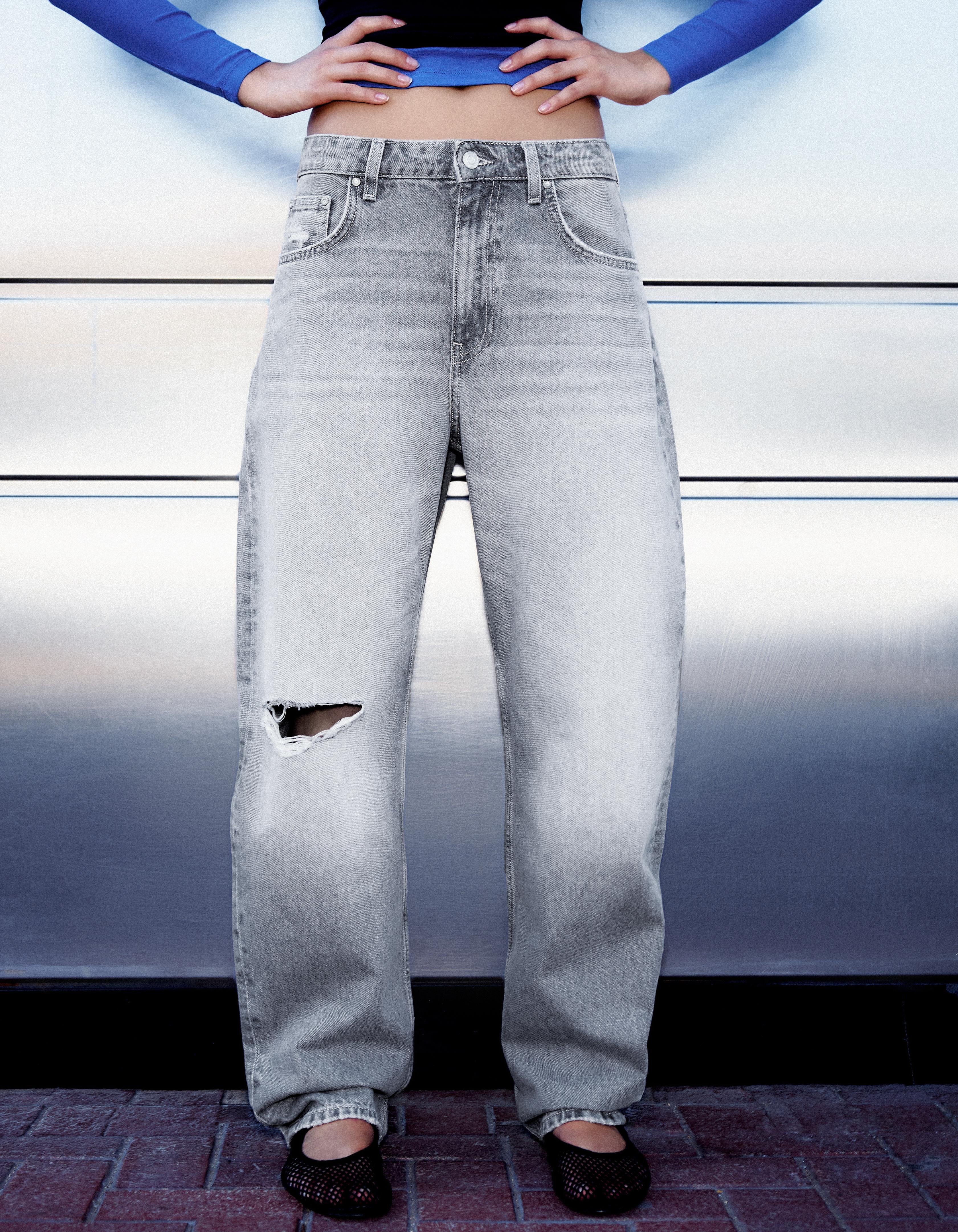 Ripped barrel loose jeans — Grey